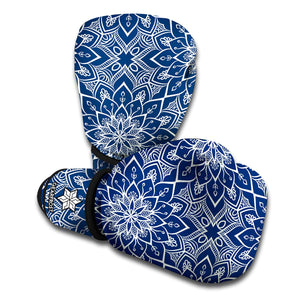 Blue And White Bohemian Mandala Print Boxing Gloves