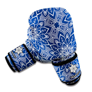 Blue And White Bohemian Mandala Print Boxing Gloves