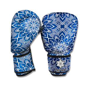 Blue And White Bohemian Mandala Print Boxing Gloves