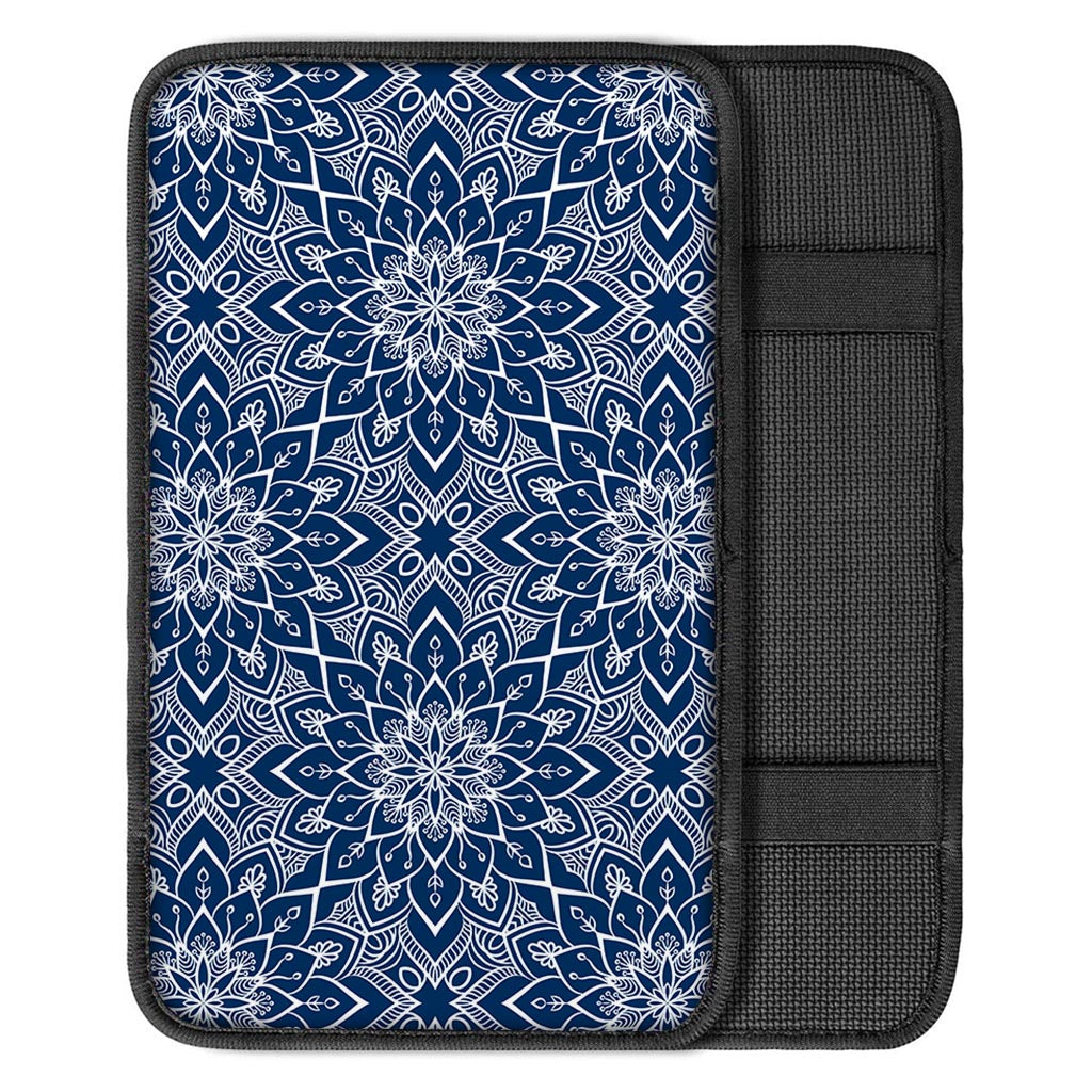 Blue And White Bohemian Mandala Print Car Center Console Cover