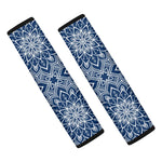 Blue And White Bohemian Mandala Print Car Seat Belt Covers