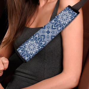 Blue And White Bohemian Mandala Print Car Seat Belt Covers