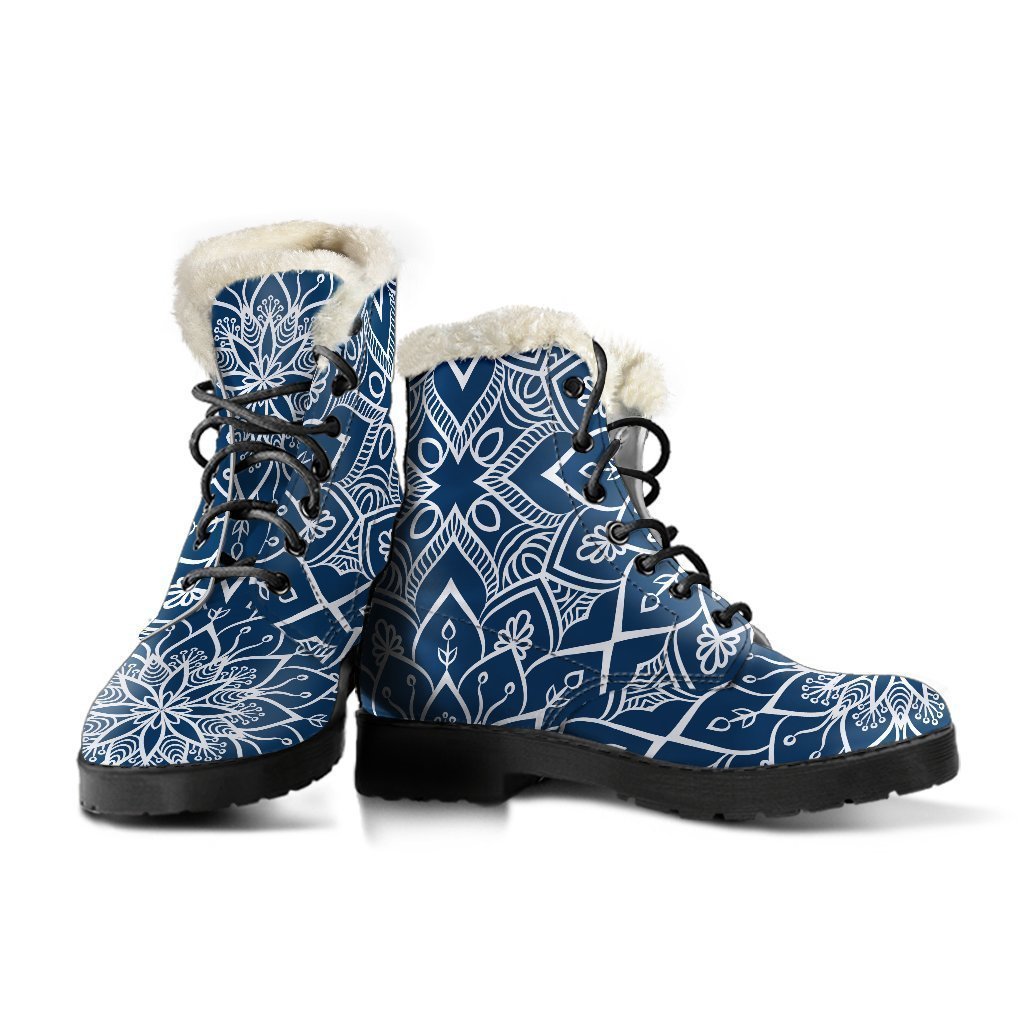 Blue And White Bohemian Mandala Print Comfy Boots GearFrost