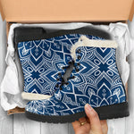 Blue And White Bohemian Mandala Print Comfy Boots GearFrost