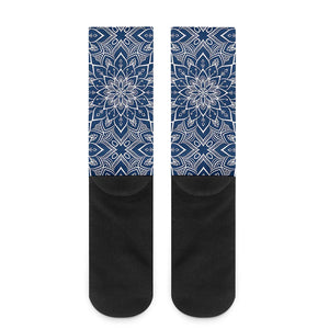 Blue And White Bohemian Mandala Print Crew Socks