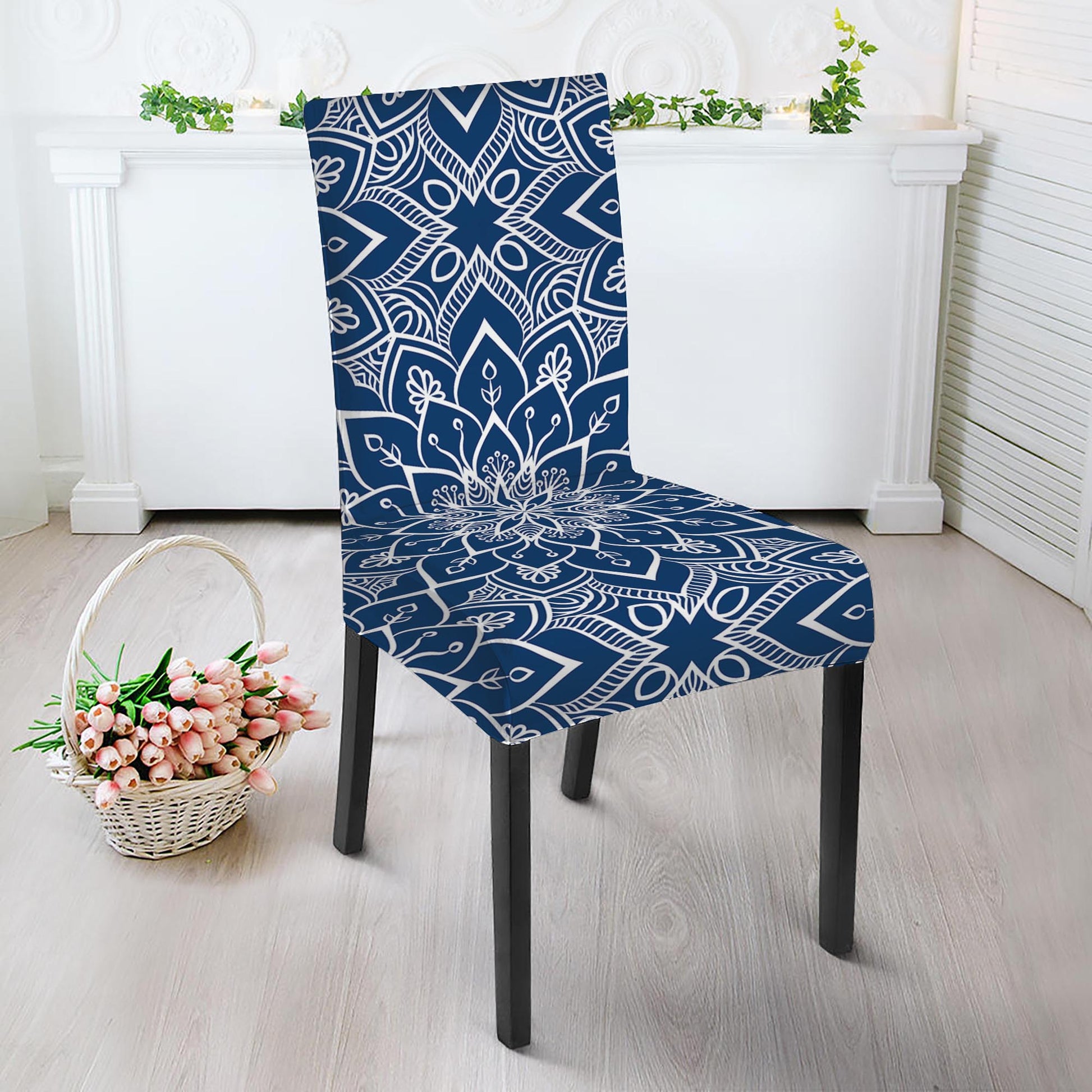 Blue And White Bohemian Mandala Print Dining Chair Slipcover