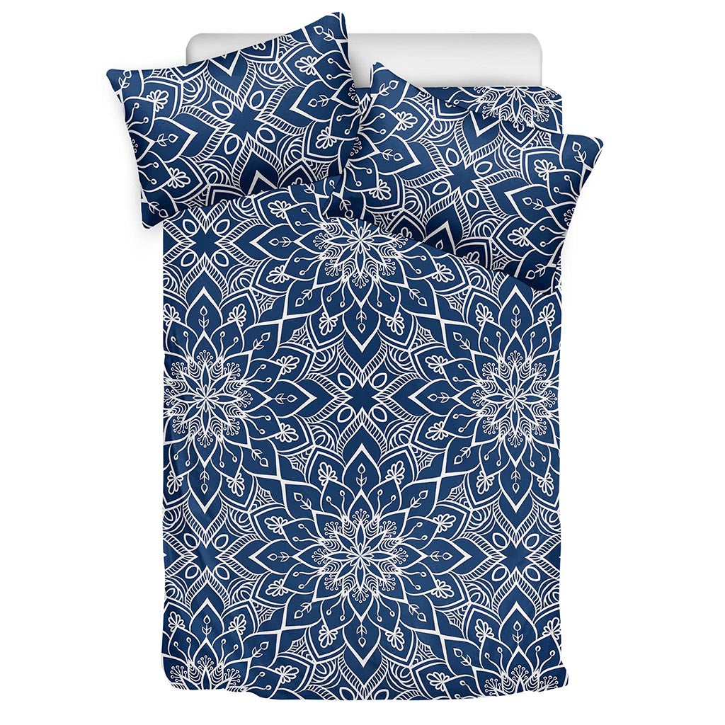 Blue And White Bohemian Mandala Print Duvet Cover Bedding Set