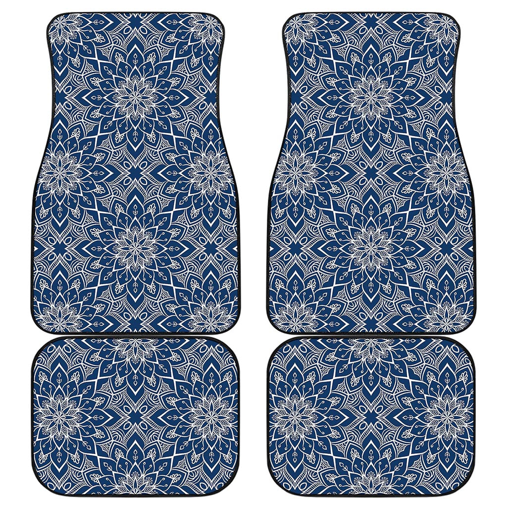 Blue And White Bohemian Mandala Print Front and Back Car Floor Mats