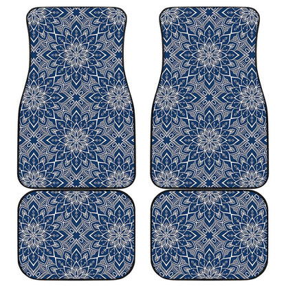 Blue And White Bohemian Mandala Print Front and Back Car Floor Mats