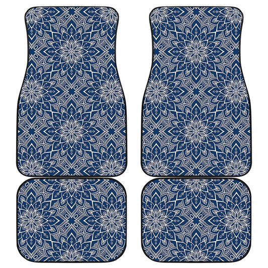 Blue And White Bohemian Mandala Print Front and Back Car Floor Mats
