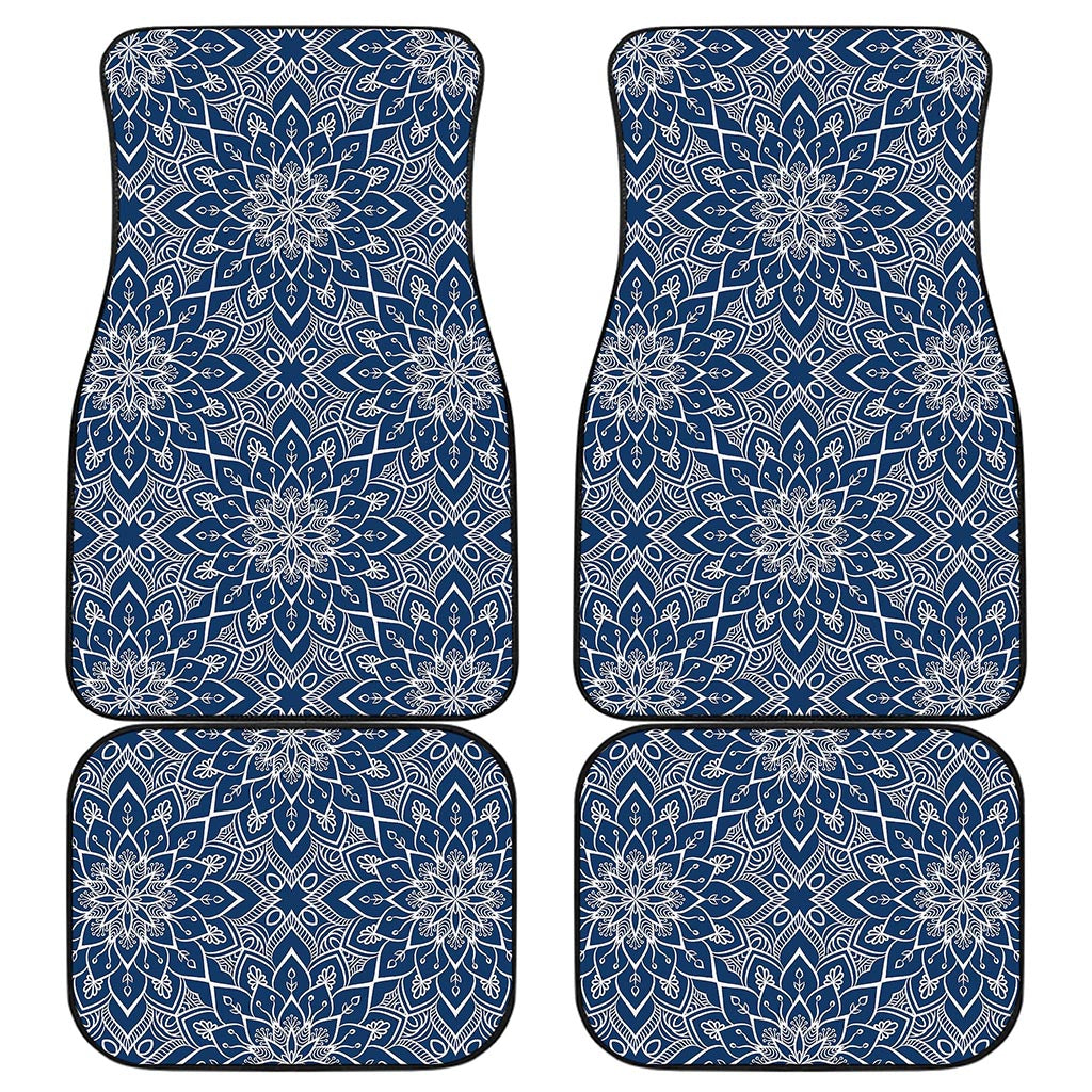 Blue And White Bohemian Mandala Print Front and Back Car Floor Mats