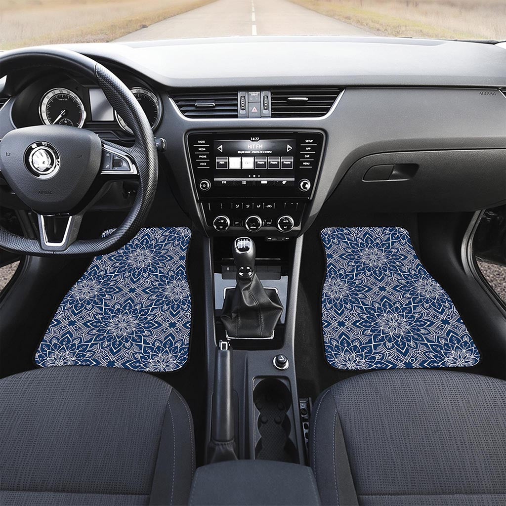 Blue And White Bohemian Mandala Print Front and Back Car Floor Mats