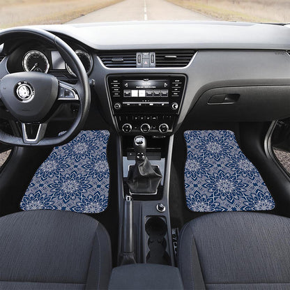 Blue And White Bohemian Mandala Print Front and Back Car Floor Mats