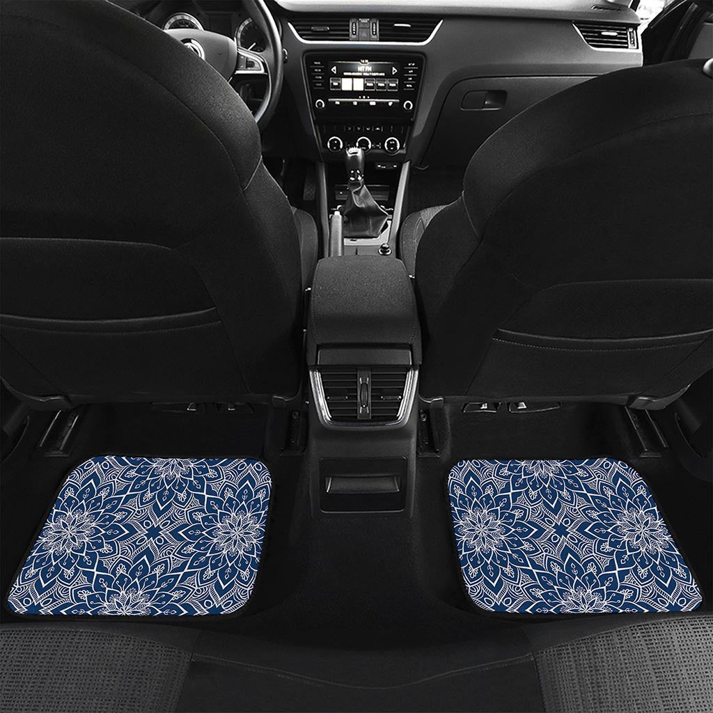 Blue And White Bohemian Mandala Print Front and Back Car Floor Mats