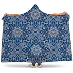 Blue And White Bohemian Mandala Print Hooded Blanket