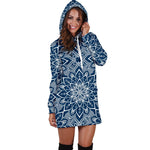 Blue And White Bohemian Mandala Print Hoodie Dress GearFrost