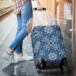 Blue And White Bohemian Mandala Print Luggage Cover GearFrost