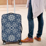 Blue And White Bohemian Mandala Print Luggage Cover GearFrost