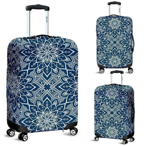 Blue And White Bohemian Mandala Print Luggage Cover GearFrost