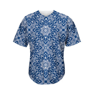 Blue And White Bohemian Mandala Print Men's Baseball Jersey