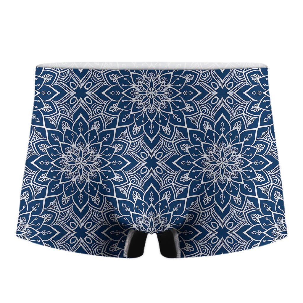 Blue And White Bohemian Mandala Print Men's Boxer Briefs