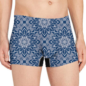 Blue And White Bohemian Mandala Print Men's Boxer Briefs