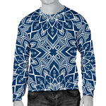 Blue And White Bohemian Mandala Print Men's Crewneck Sweatshirt GearFrost