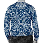 Blue And White Bohemian Mandala Print Men's Crewneck Sweatshirt GearFrost
