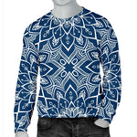 Blue And White Bohemian Mandala Print Men's Crewneck Sweatshirt GearFrost