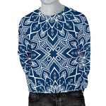 Blue And White Bohemian Mandala Print Men's Crewneck Sweatshirt GearFrost