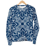 Blue And White Bohemian Mandala Print Men's Crewneck Sweatshirt GearFrost