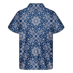 Blue And White Bohemian Mandala Print Men's Short Sleeve Shirt