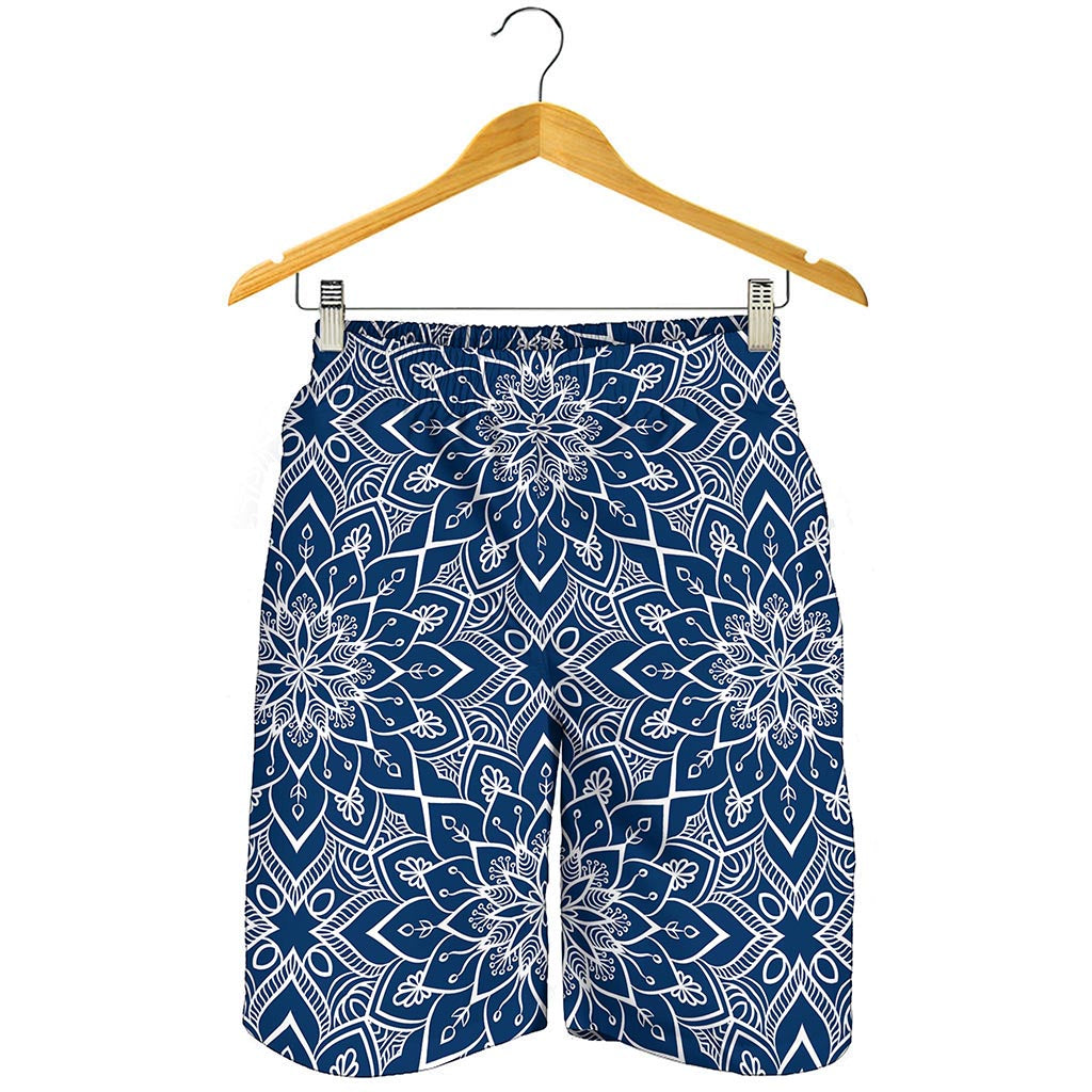 Blue And White Bohemian Mandala Print Men's Shorts