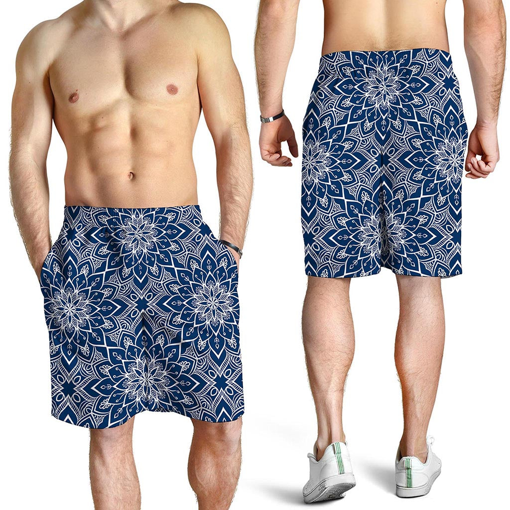 Blue And White Bohemian Mandala Print Men's Shorts