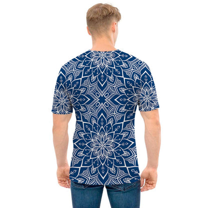 Blue And White Bohemian Mandala Print Men's T-Shirt