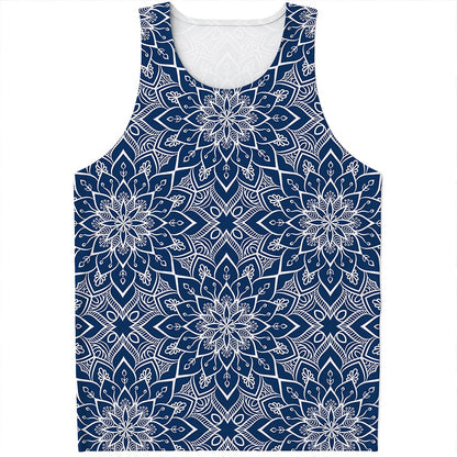Blue And White Bohemian Mandala Print Men's Tank Top