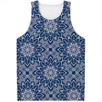 Blue And White Bohemian Mandala Print Men's Tank Top