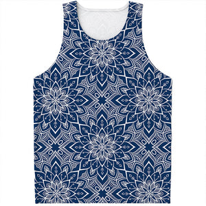 Blue And White Bohemian Mandala Print Men's Tank Top