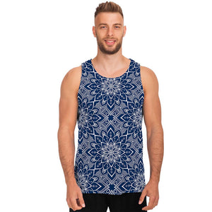 Blue And White Bohemian Mandala Print Men's Tank Top