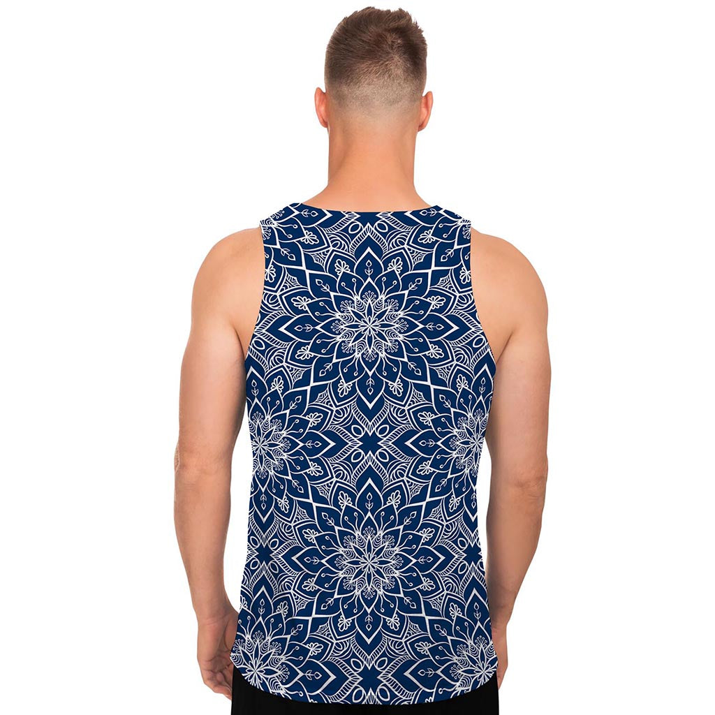 Blue And White Bohemian Mandala Print Men's Tank Top