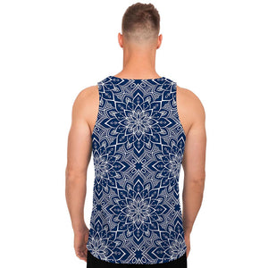 Blue And White Bohemian Mandala Print Men's Tank Top