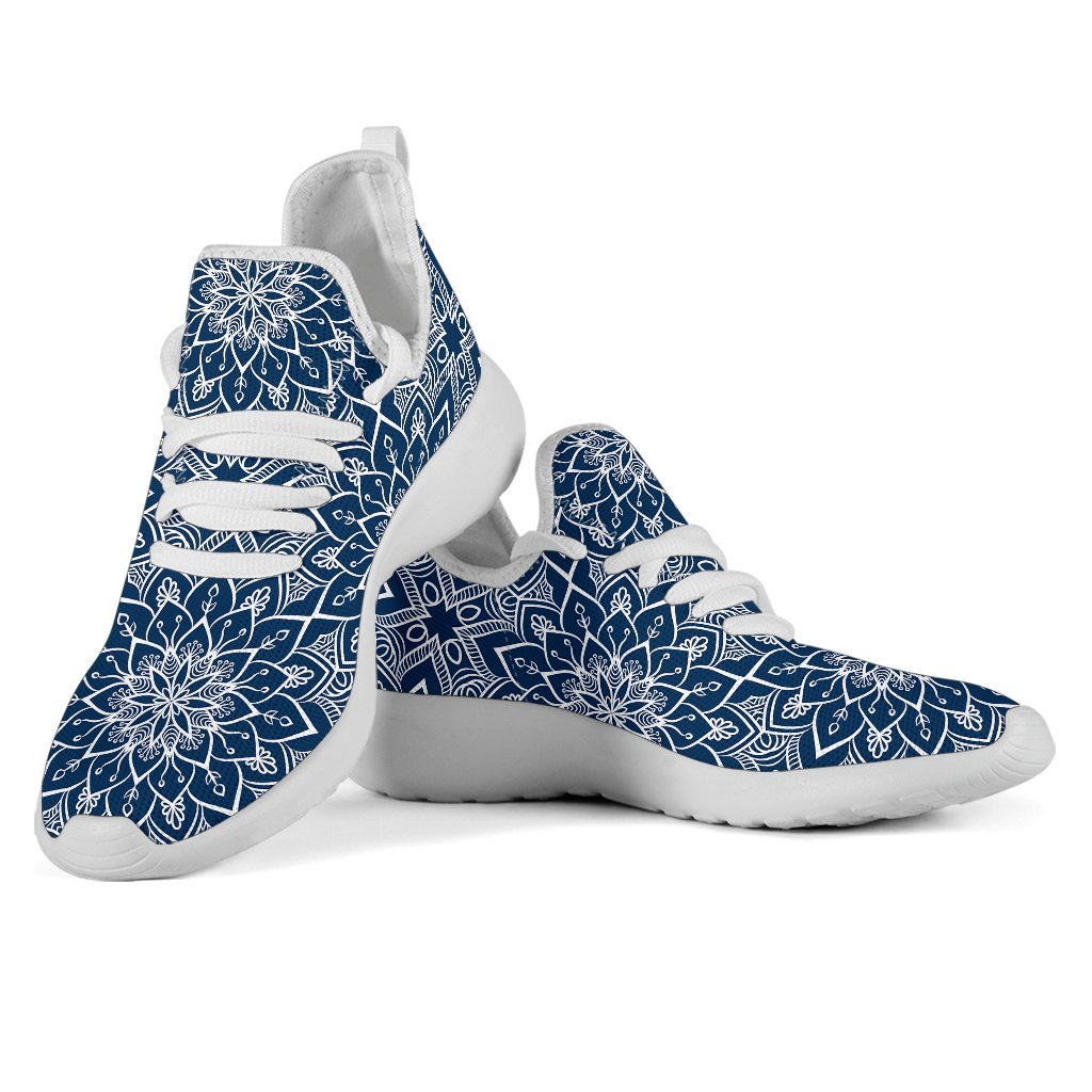 Blue And White Bohemian Mandala Print Mesh Knit Shoes GearFrost