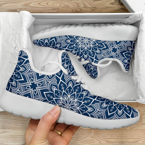 Blue And White Bohemian Mandala Print Mesh Knit Shoes GearFrost