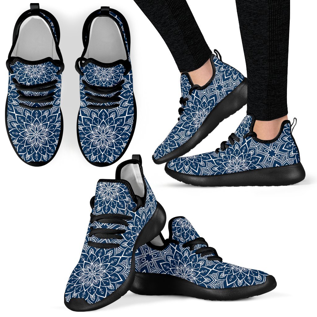 Blue And White Bohemian Mandala Print Mesh Knit Shoes GearFrost