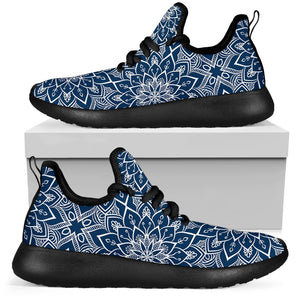 Blue And White Bohemian Mandala Print Mesh Knit Shoes GearFrost