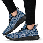 Blue And White Bohemian Mandala Print Mesh Knit Shoes GearFrost