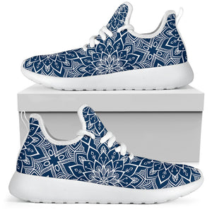 Blue And White Bohemian Mandala Print Mesh Knit Shoes GearFrost