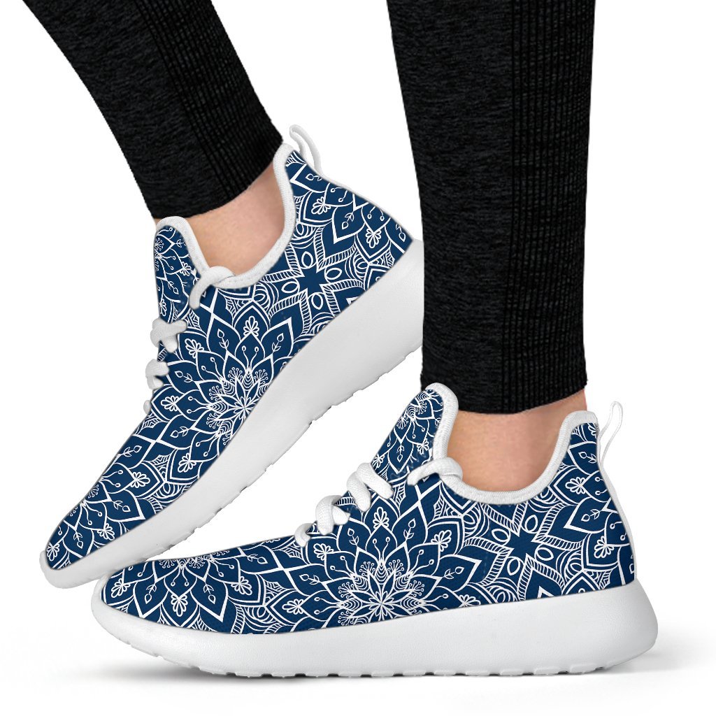 Blue And White Bohemian Mandala Print Mesh Knit Shoes GearFrost