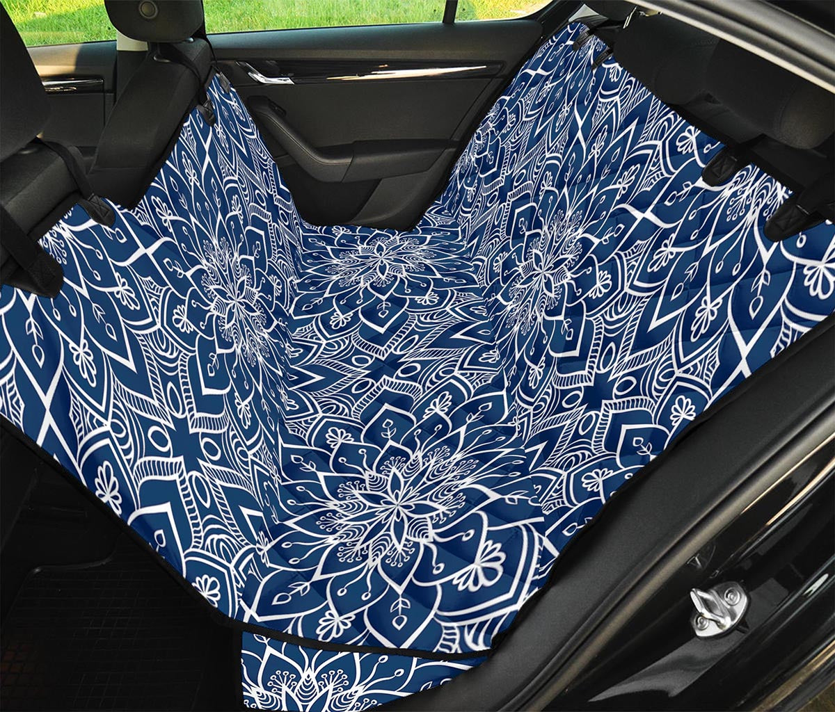 Blue And White Bohemian Mandala Print Pet Car Back Seat Cover