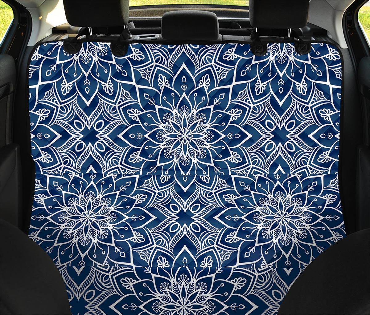 Blue And White Bohemian Mandala Print Pet Car Back Seat Cover